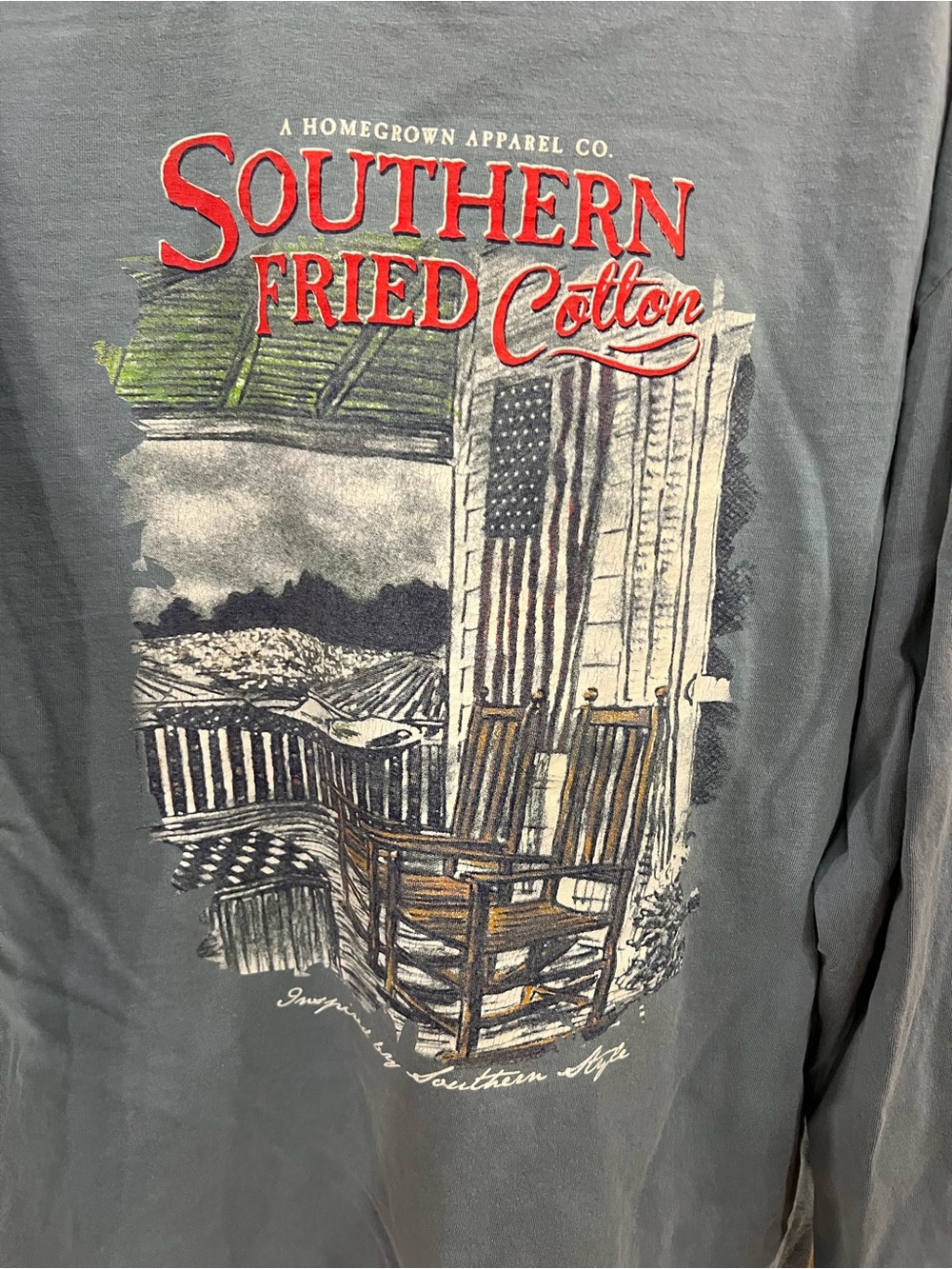Southern Fried Cotton Light Blue Tee with Navy Logo